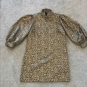 Zara Leopard Print Puff Sleeve Mini Dress